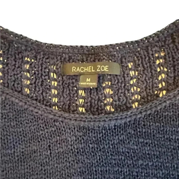 RACHEL ZOE Womens Sweater Size Medium Karla Navy Blue Open Weave Semi Sheer EUC. - Picture 6 of 10